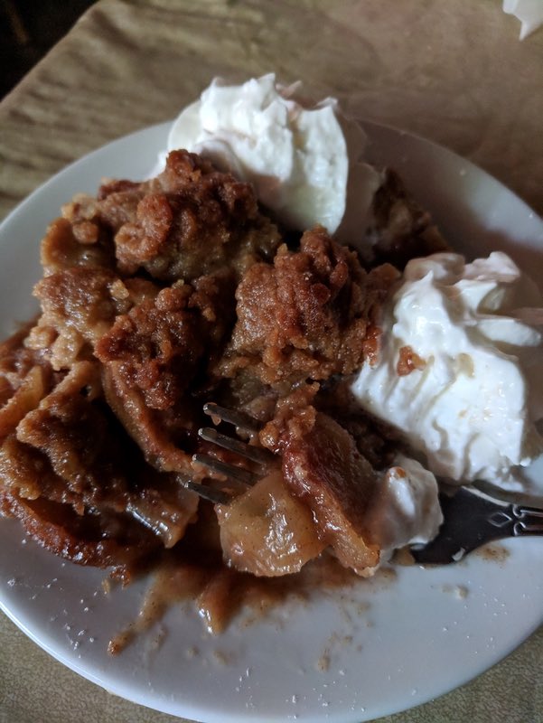 Apple Cobbler and crunchy top with whipped cream