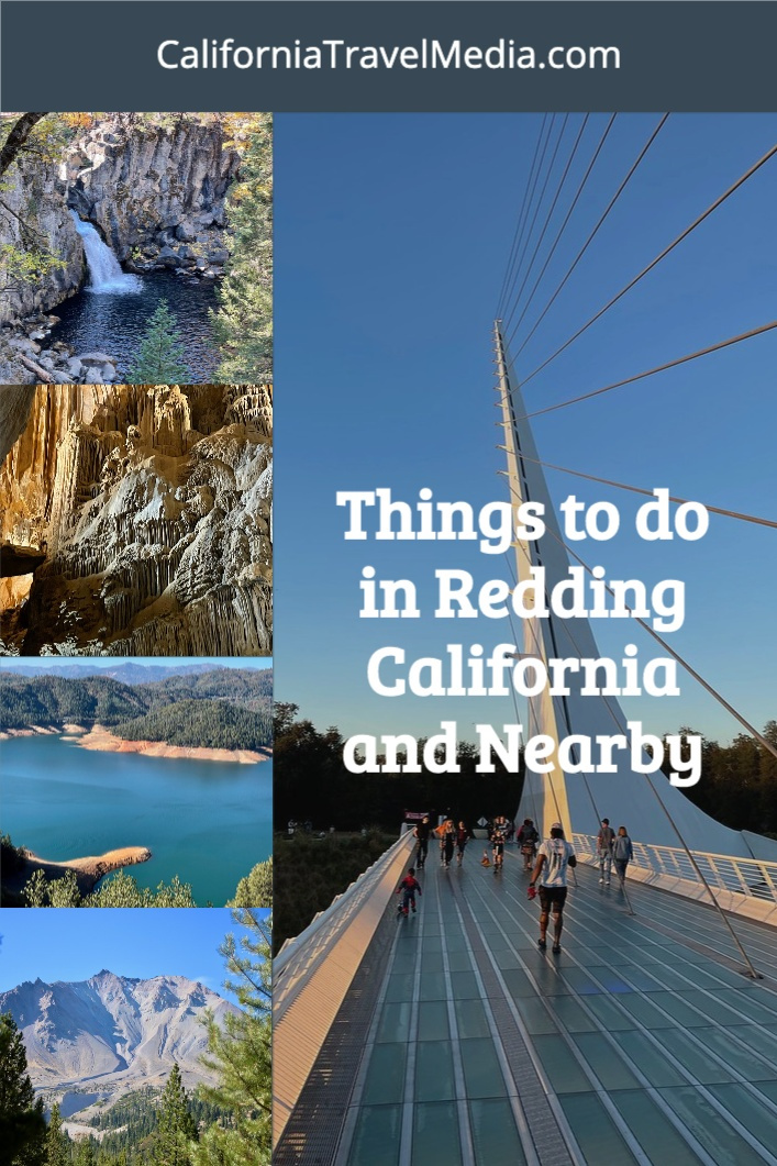 Things to do in and near Redding California include Lassen Volcanic National Park, Lake Shasta Caverns, and a 5 Waterfall Drive including McArthur-Burney Falls #california #usa #travel #trip #vacation #lassen #volcano #McArthur-Burney-Falls #waterfalls #cave #cavenrs #shasta-lake-caverns #sundial-bridge #national-park